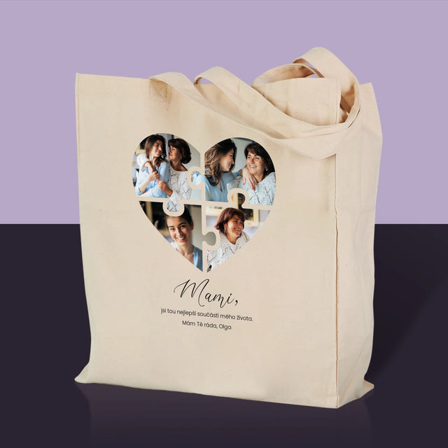 Fotokoláž: Puzzle Srdce Pro Mámu - Plátěná Taška
