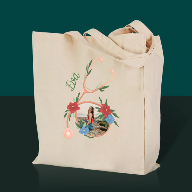 Fotka A Textem: Stetoskop Květiny - Plátěná Taška