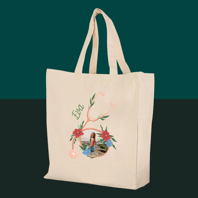 Fotka A Textem: Stetoskop Květiny - Plátěná Taška