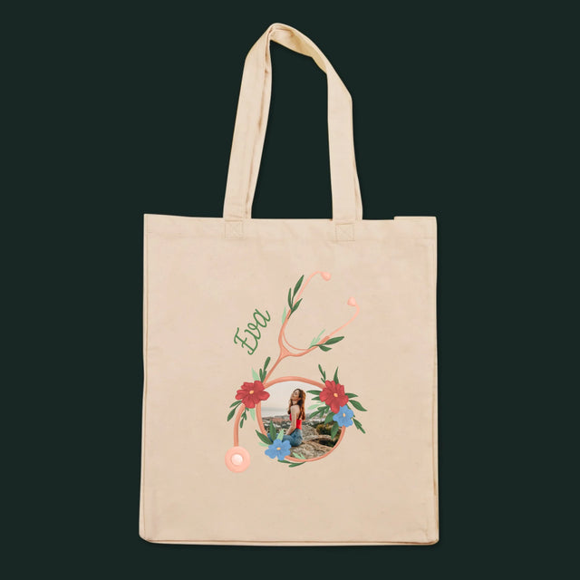 Fotka A Textem: Stetoskop Květiny - Plátěná Taška