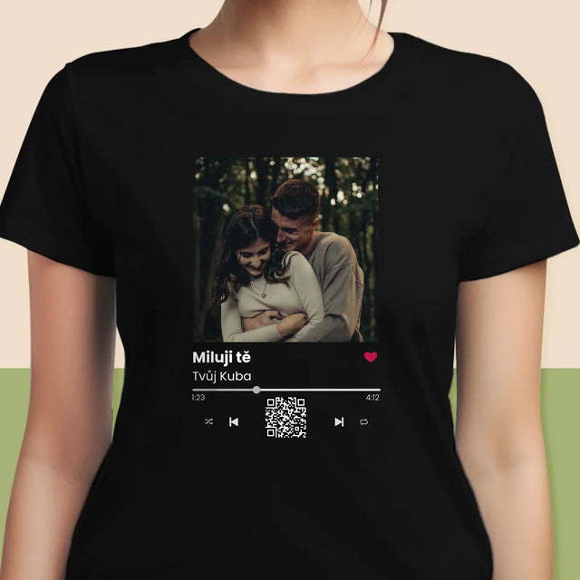 Fotka A Textem: Spotify S Kódem Qr - Damské Tričko