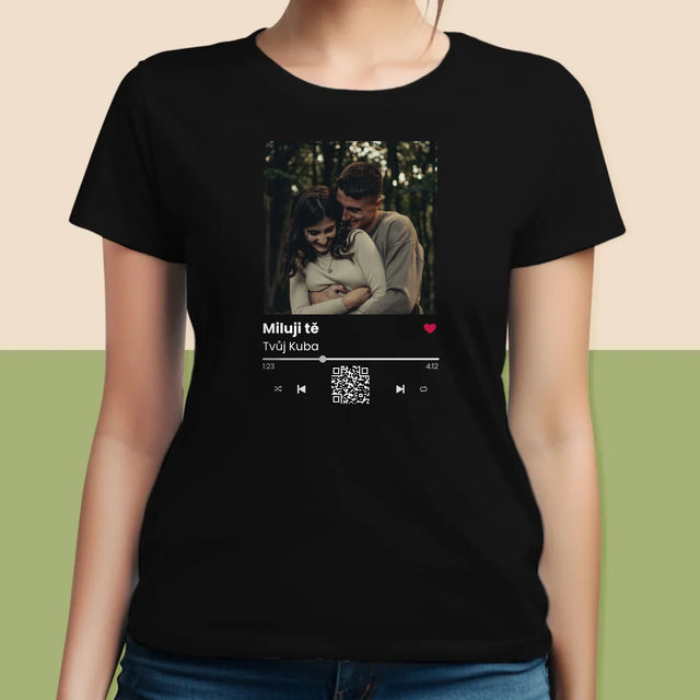 Fotka A Textem: Spotify S Kódem Qr - Damské Tričko