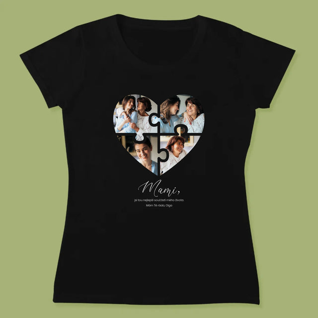 Fotokoláž: Puzzle Srdce Pro Mámu - Damské Tričko