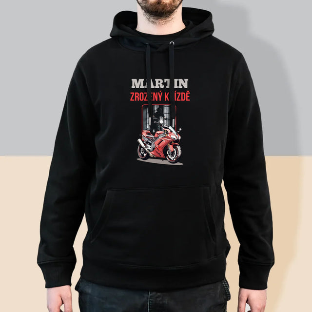 Fotka A Textem: Zrozený K Jízdě - Pánská Mikina S Kapuci