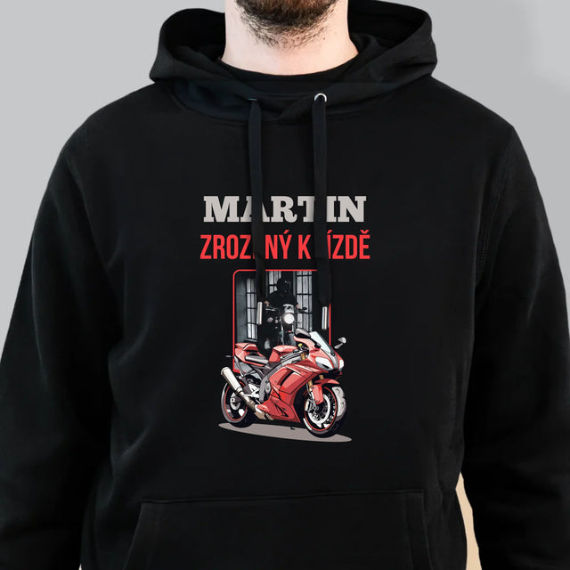 Fotka A Textem: Zrozený K Jízdě - Pánská Mikina S Kapuci