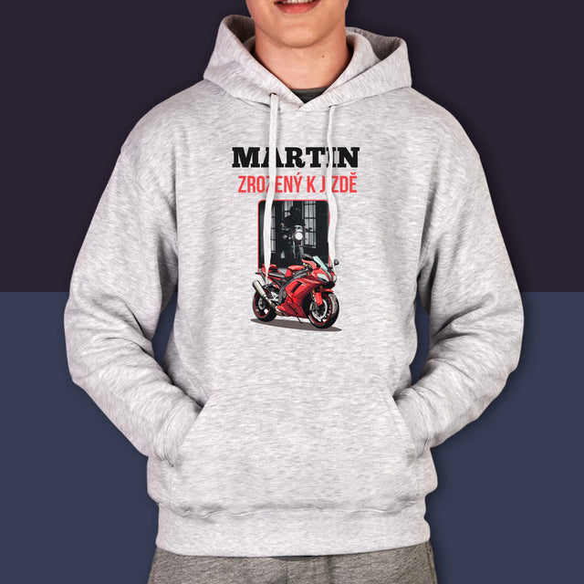 Fotka A Textem: Zrozený K Jízdě - Pánská Mikina S Kapuci