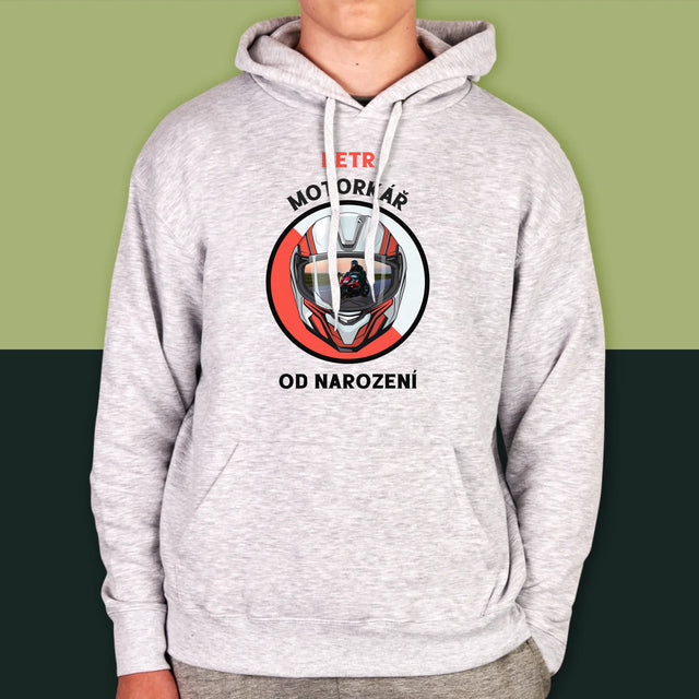 Fotka A Textem: Motorkář Od Narození - Pánská Mikina S Kapuci