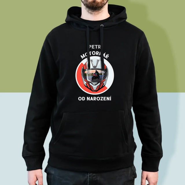 Fotka A Textem: Motorkář Od Narození - Pánská Mikina S Kapuci