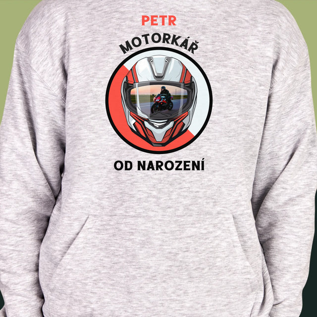 Fotka A Textem: Motorkář Od Narození - Pánská Mikina S Kapuci