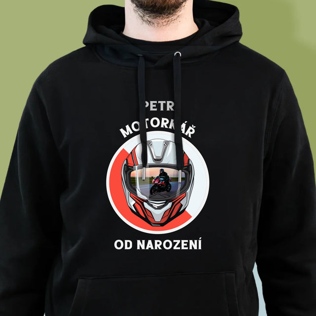 Fotka A Textem: Motorkář Od Narození - Pánská Mikina S Kapuci