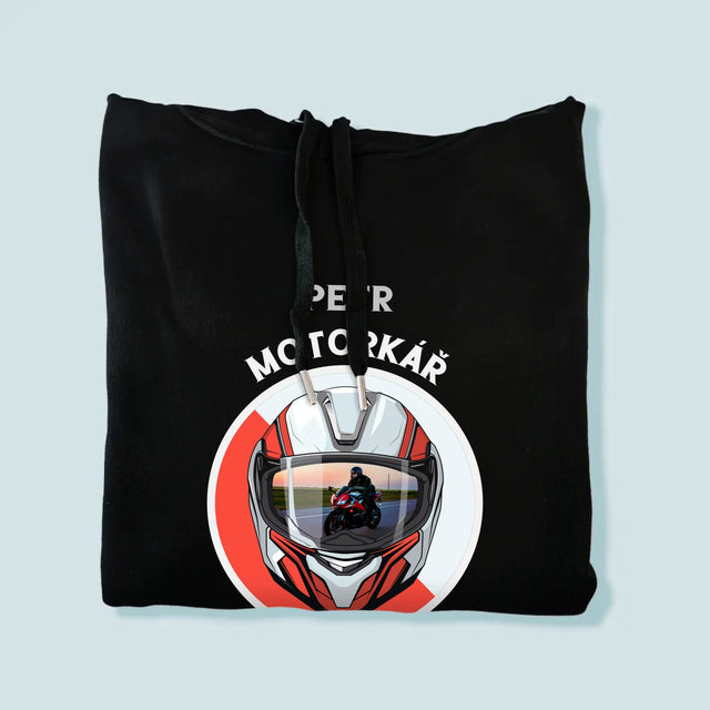 Fotka A Textem: Motorkář Od Narození - Pánská Mikina S Kapuci