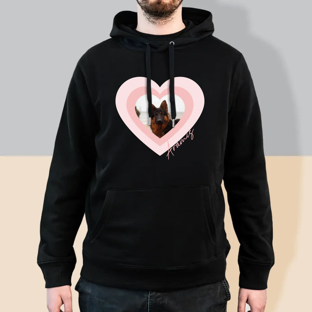 Fotka A Textem: Fotka Mazlíčka V Srdci - Pánská Mikina S Kapuci