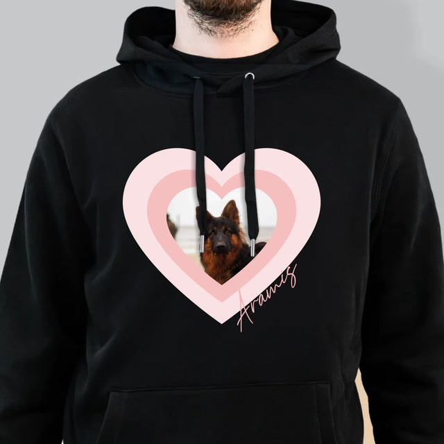 Fotka A Textem: Fotka Mazlíčka V Srdci - Pánská Mikina S Kapuci