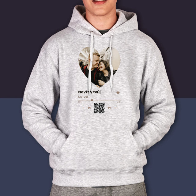 Fotka A Textem: Naše Píseň Na Qr - Pánská Mikina S Kapuci