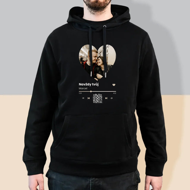 Fotka A Textem: Naše Píseň Na Qr - Pánská Mikina S Kapuci