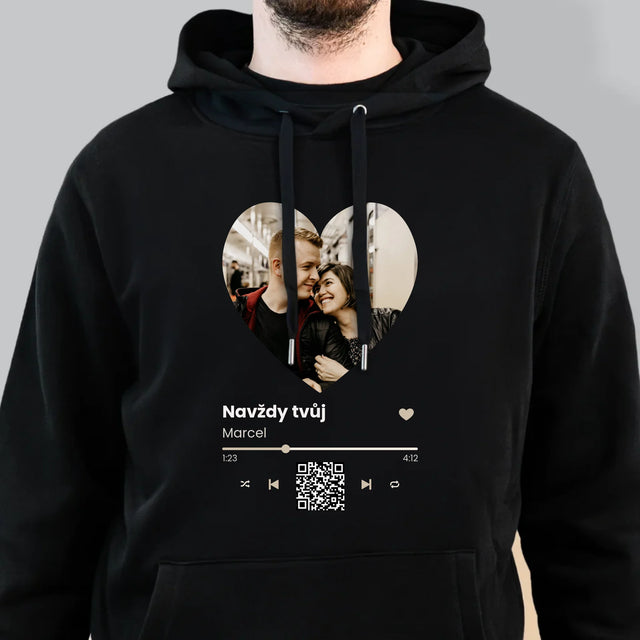 Fotka A Textem: Naše Píseň Na Qr - Pánská Mikina S Kapuci