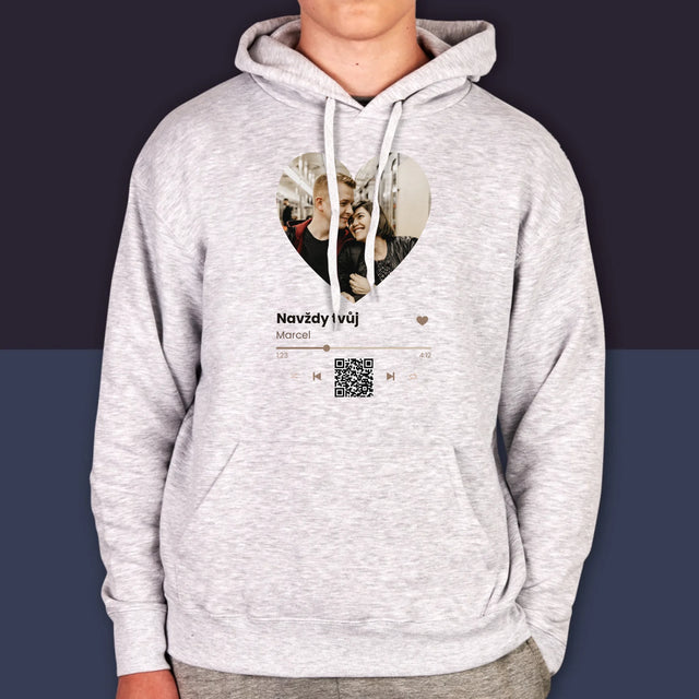 Fotka A Textem: Naše Píseň Na Qr - Pánská Mikina S Kapuci