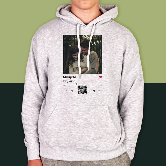 Fotka A Textem: Spotify S Kódem Qr - Pánská Mikina S Kapuci