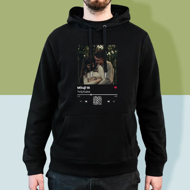 Fotka A Textem: Spotify S Kódem Qr - Pánská Mikina S Kapuci