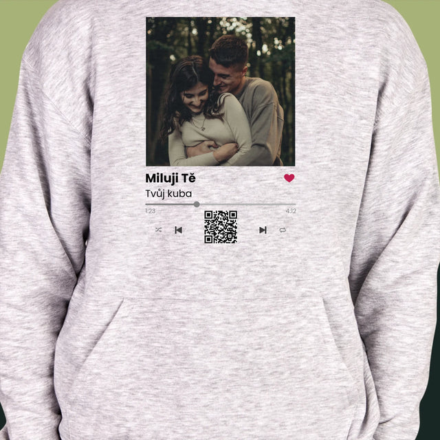 Fotka A Textem: Spotify S Kódem Qr - Pánská Mikina S Kapuci