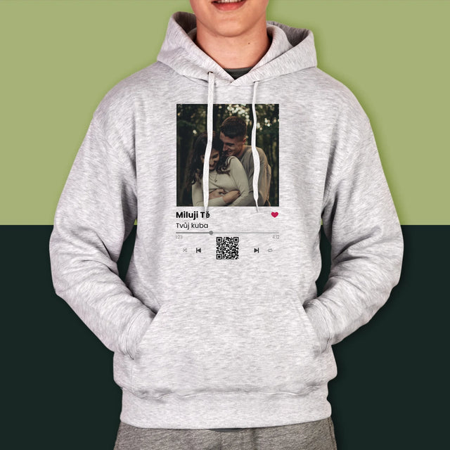 Fotka A Textem: Spotify S Kódem Qr - Pánská Mikina S Kapuci