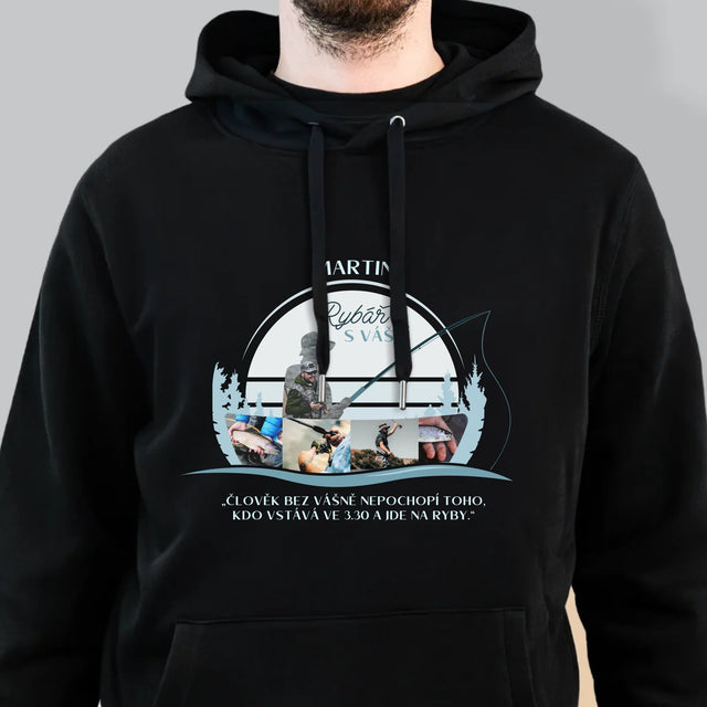 Tvar Z Fotek: Rybář S Vášní - Pánská Mikina S Kapuci