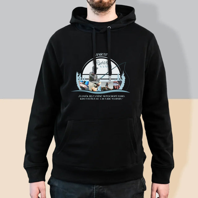 Tvar Z Fotek: Rybář S Vášní - Pánská Mikina S Kapuci