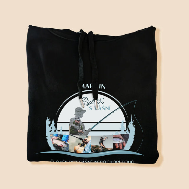 Tvar Z Fotek: Rybář S Vášní - Pánská Mikina S Kapuci