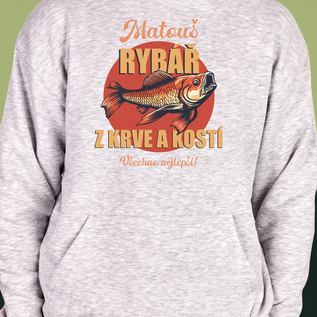 Jméno A Nápis: Rybář Z Krve A Kostí - Pánská Mikina S Kapuci