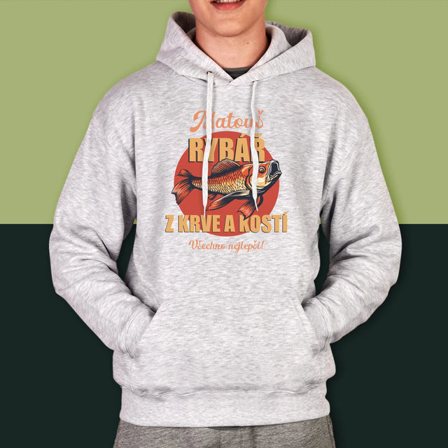 Jméno A Nápis: Rybář Z Krve A Kostí - Pánská Mikina S Kapuci