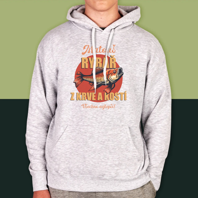 Jméno A Nápis: Rybář Z Krve A Kostí - Pánská Mikina S Kapuci