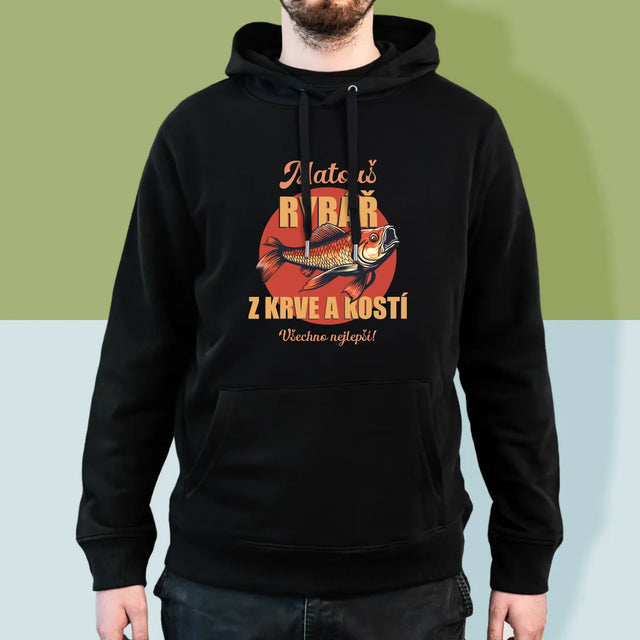 Jméno A Nápis: Rybář Z Krve A Kostí - Pánská Mikina S Kapuci