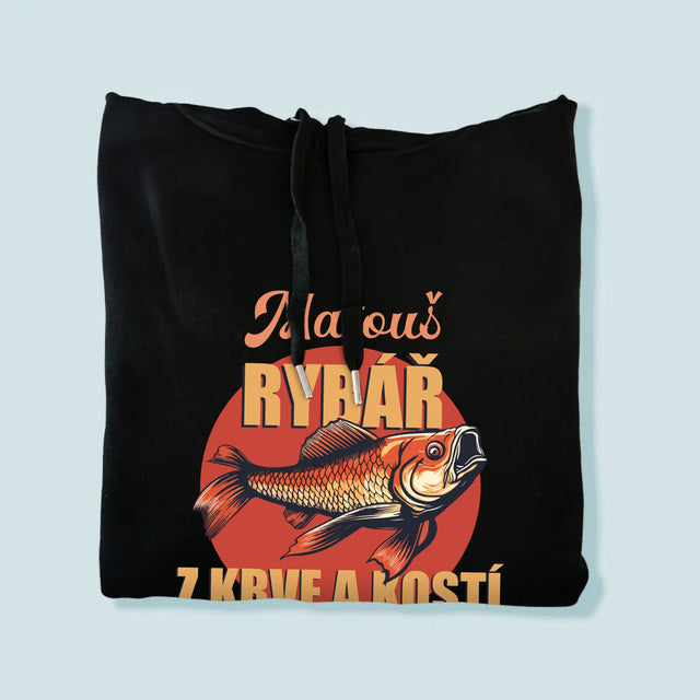 Jméno A Nápis: Rybář Z Krve A Kostí - Pánská Mikina S Kapuci