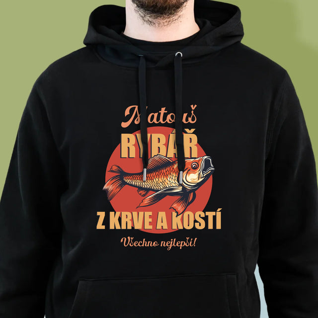 Jméno A Nápis: Rybář Z Krve A Kostí - Pánská Mikina S Kapuci