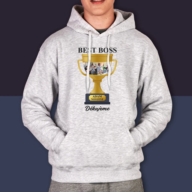 Fotokoláž: Best Boss Pohár - Pánská Mikina S Kapuci
