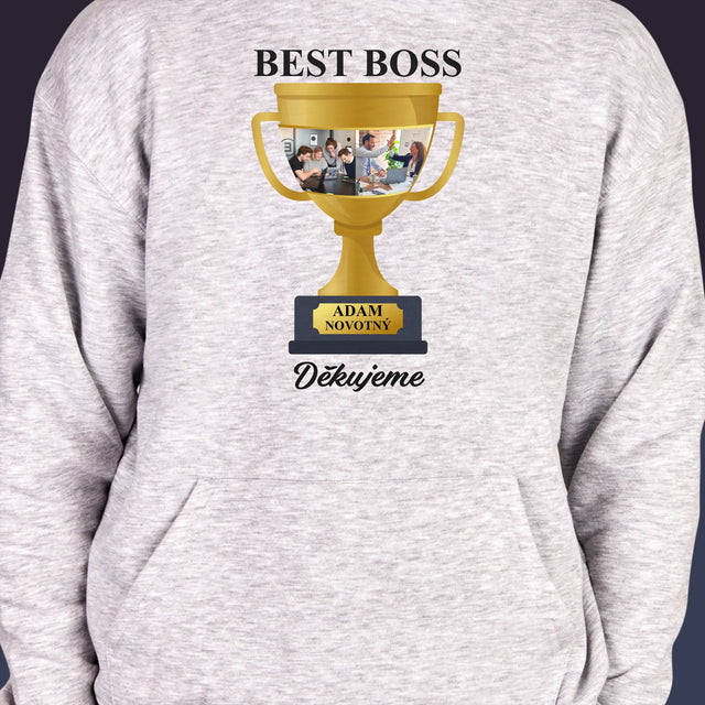 Fotokoláž: Best Boss Pohár - Pánská Mikina S Kapuci