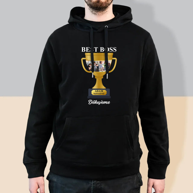 Fotokoláž: Best Boss Pohár - Pánská Mikina S Kapuci
