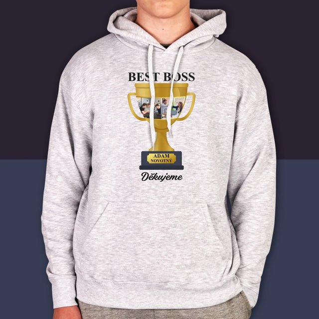 Fotokoláž: Best Boss Pohár - Pánská Mikina S Kapuci