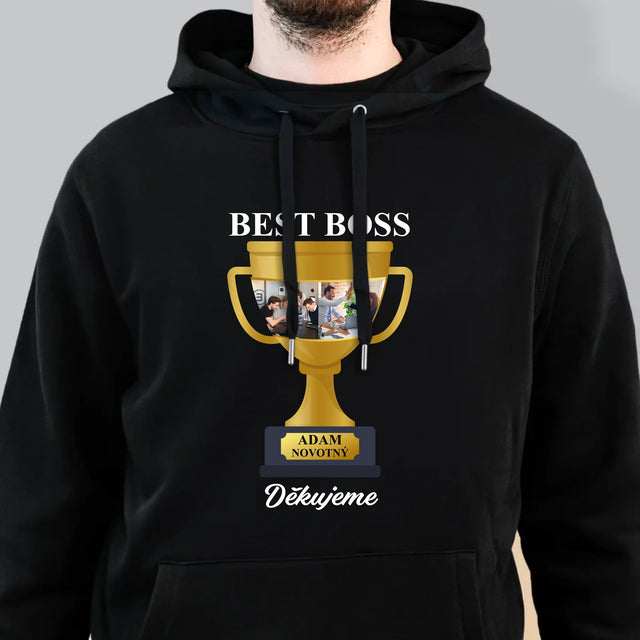 Fotokoláž: Best Boss Pohár - Pánská Mikina S Kapuci