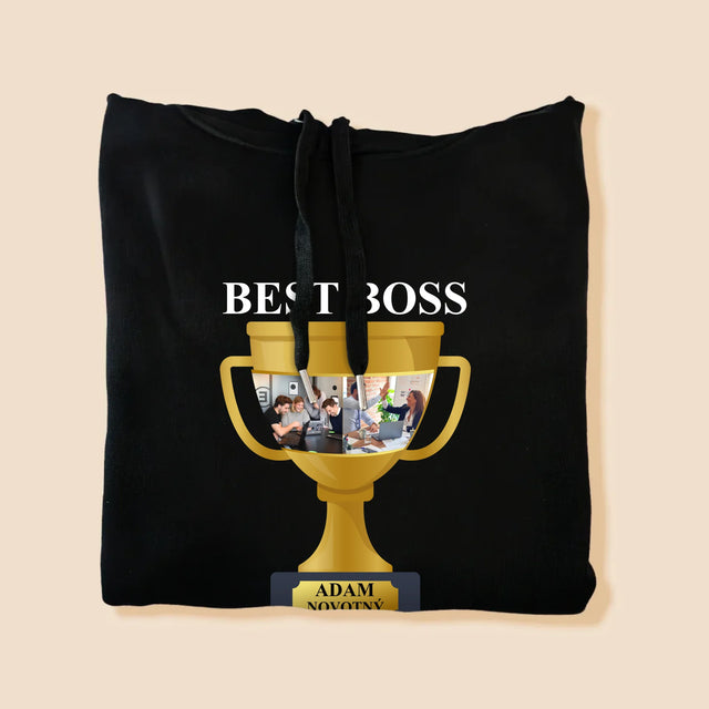 Fotokoláž: Best Boss Pohár - Pánská Mikina S Kapuci