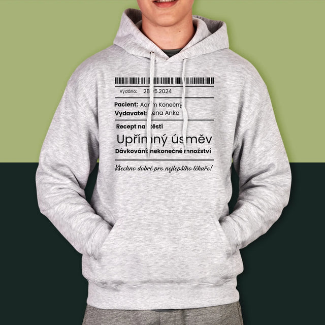 Jméno A Nápis: Recept Na Štěstí - Pánská Mikina S Kapuci