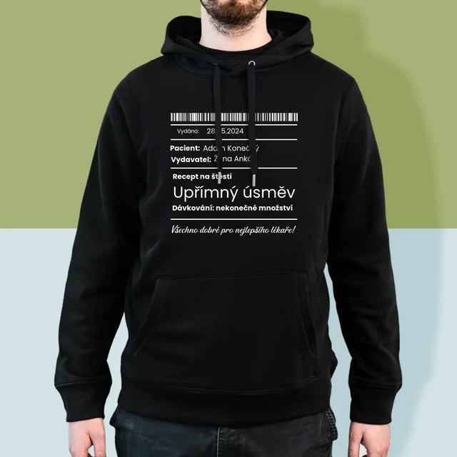 Jméno A Nápis: Recept Na Štěstí - Pánská Mikina S Kapuci