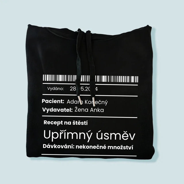 Jméno A Nápis: Recept Na Štěstí - Pánská Mikina S Kapuci