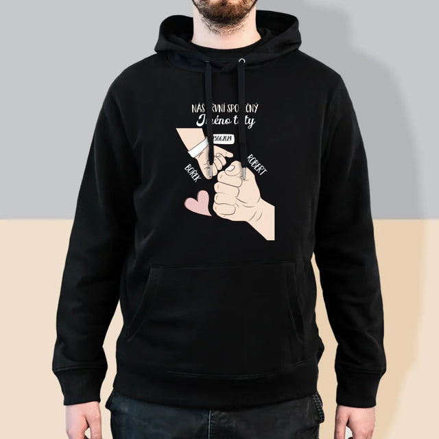 Jméno A Nápis: První Společný Den Tátů - Pánská Mikina S Kapuci