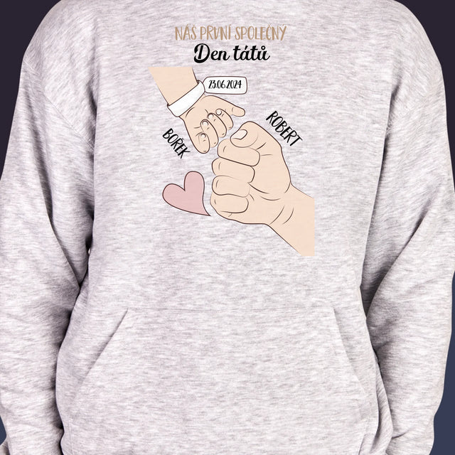 Jméno A Nápis: První Společný Den Tátů - Pánská Mikina S Kapuci