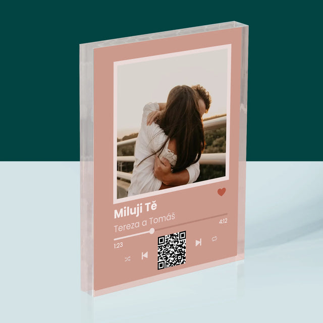 Fotka A Textem: Tvoje Písnička Na Qr - Akrylový Blok
