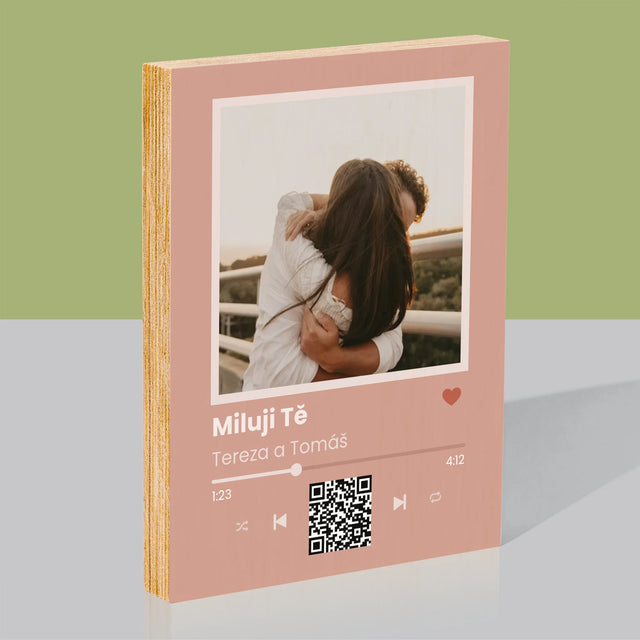 Fotka A Textem: Tvoje Písnička Na Qr - Tisk Na Dřevo