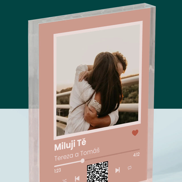 Fotka A Textem: Tvoje Písnička Na Qr - Akrylový Blok