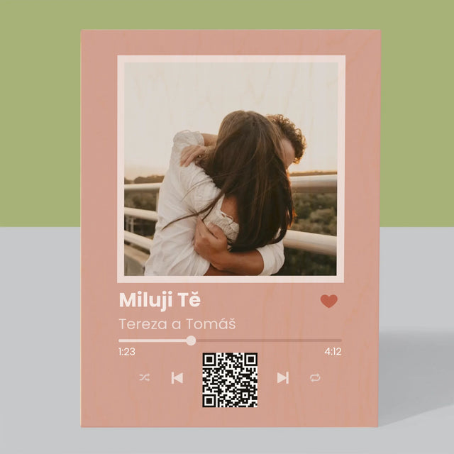 Fotka A Textem: Tvoje Písnička Na Qr - Tisk Na Dřevo