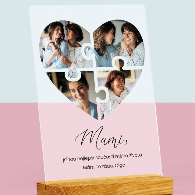 Fotokoláž: Puzzle Srdce Pro Mámu - Tisk Na Akrylovém Skle